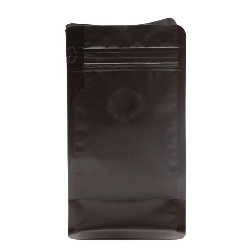 Valfli Flat Bottom Düz Tabanlı Mat Siyah Önden Kilitli Ambalaj 14x33+5 cm-1000 gr 1000 Adet