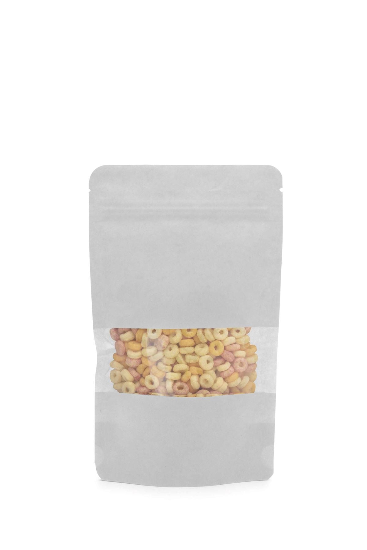 Pencereli Beyaz Kraft Kilitli Doypack Ambalaj 16x27+4 cm-500 gr.