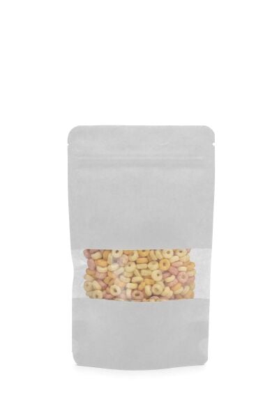 Pencereli Beyaz Kraft Kilitli Doypack Ambalaj 16x27+4 cm-500 gr.