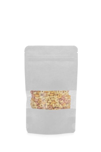 Pencereli Beyaz Kraft Kilitli Doypack Ambalaj 16x27+4 cm-500 gr.
