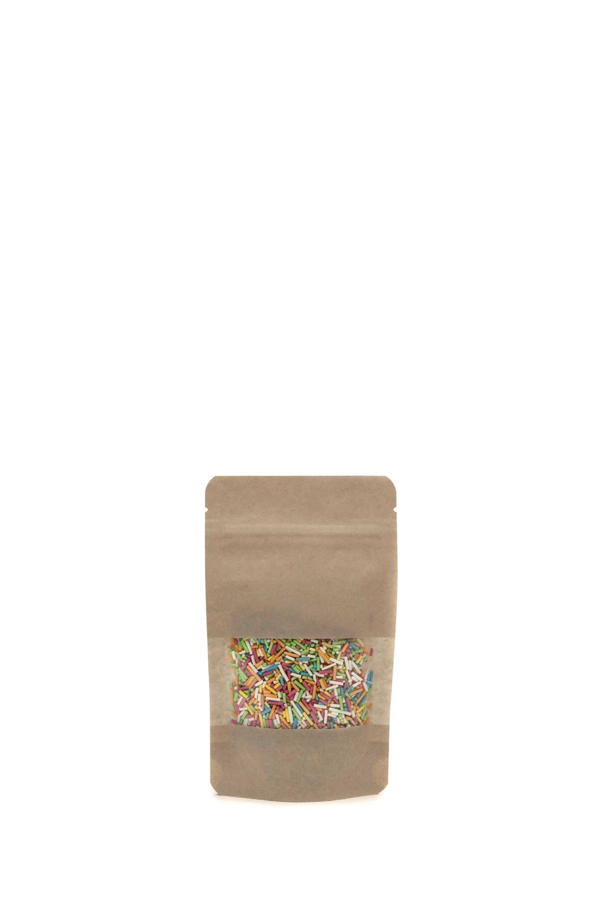Pencereli Kraft Kilitli Doypack Ambalaj 8,5x14,5+2,5 cm-50 gr.