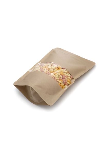 Pencereli Kraft Kilitli Doypack Ambalaj 8,5x14,5+2,5 cm-50 gr.