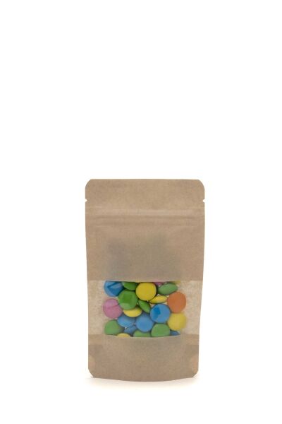 Pencereli Kraft Kilitli Doypack Ambalaj 11x18,5+3,5 cm-100 gr