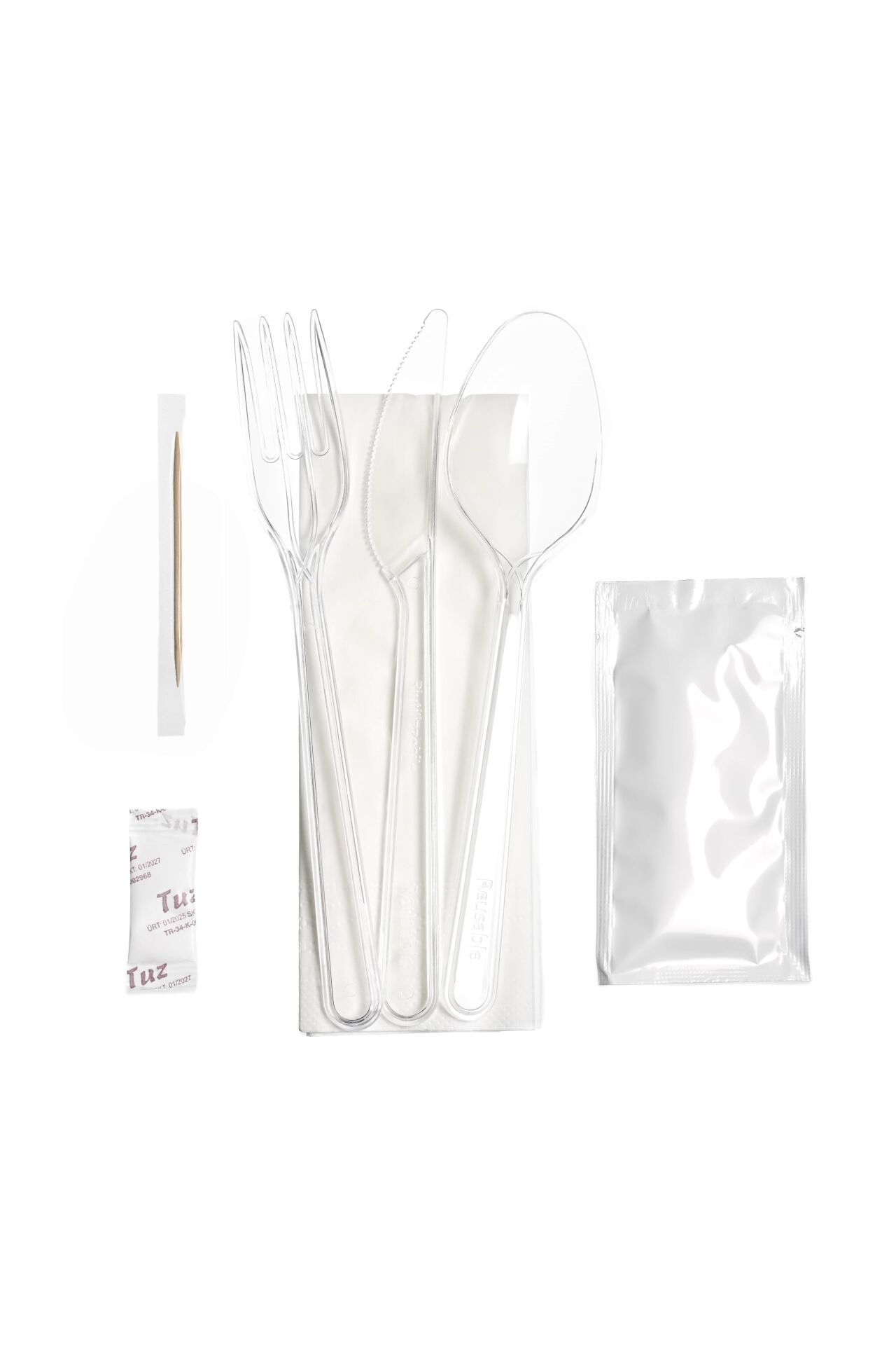 Çatal / Bıçak / Peçete / Kürdan / Tuz / Islak Mendil Seti (Ekonomik)