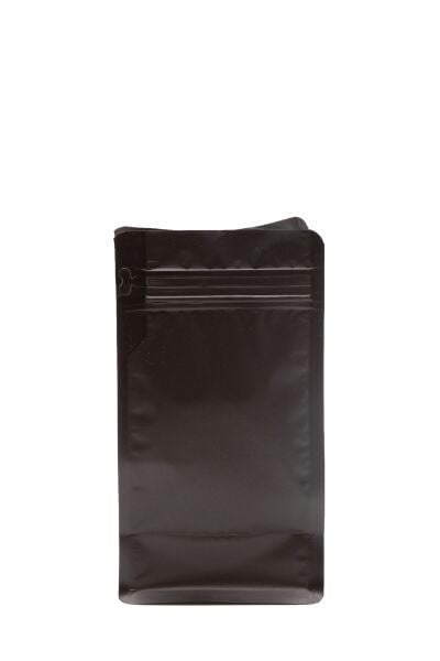 Flat Bottom Düz Tabanlı Mat Siyah Önden Kilitli Ambalaj 11,5x21,5+4 cm-250 gr