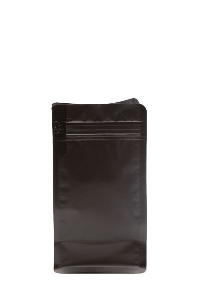 Flat Bottom Düz Tabanlı Mat Siyah Önden Kilitli Ambalaj 11,5x21,5+4 cm-250 gr