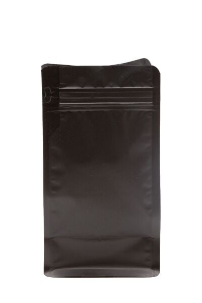 Flat Bottom Düz Tabanlı Mat Siyah Önden Kilitli Ambalaj 14x33+5 cm-1000 gr.