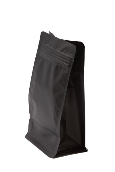 Flat Bottom Düz Tabanlı Mat Siyah Önden Kilitli Ambalaj 14x33+5 cm-1000 gr.