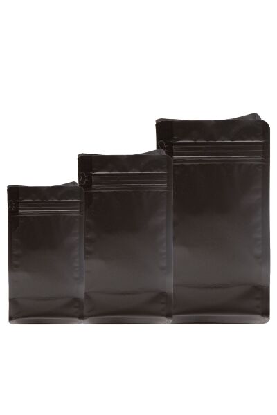 Flat Bottom Düz Tabanlı Mat Siyah Önden Kilitli Ambalaj 14x33+5 cm-1000 gr.