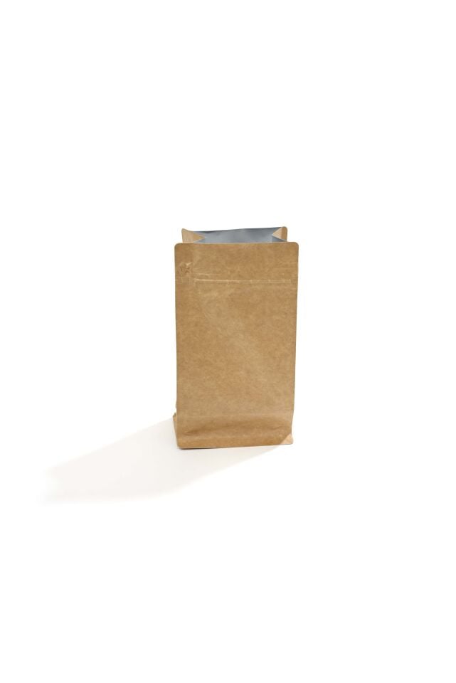 Flat Bottom Kraft Alüminyum Önden Kilitli Ambalaj  11,5x21,5+4 cm-250 gr.
