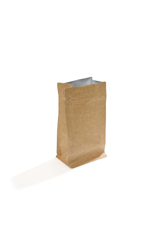 Flat Bottom Kraft Alüminyum Önden Kilitli Ambalaj  11,5x21,5+4 cm-250 gr.