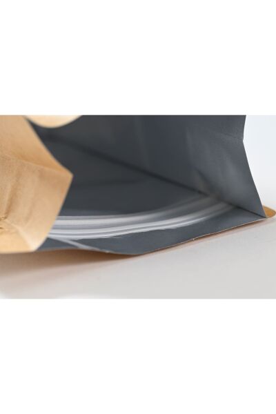 Flat Bottom Açık Kraft Alüminyum Önden Kilitli Ambalaj 14x33+5 cm-1000 gr.