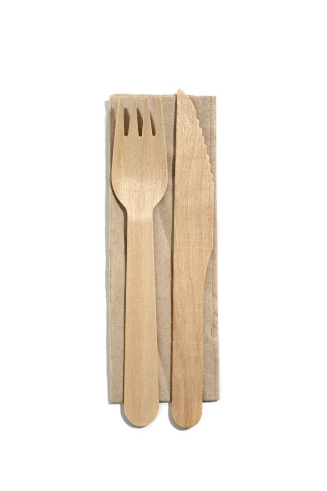 Ahşap Cutlery Set Çatal-Bıçak-Kraft Peçete