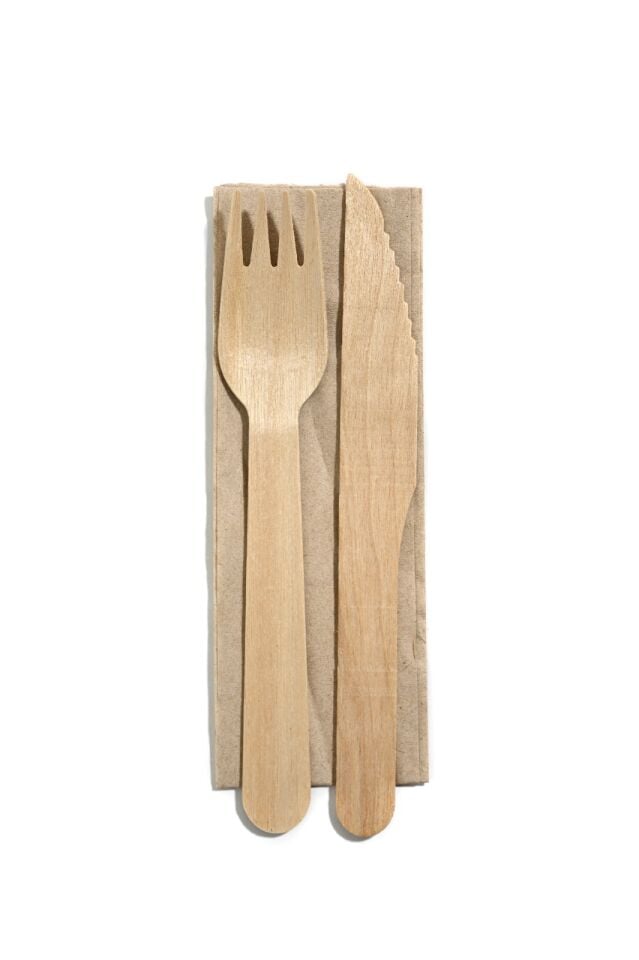Ahşap Cutlery Set Çatal-Bıçak-Kraft Peçete 50 Adet
