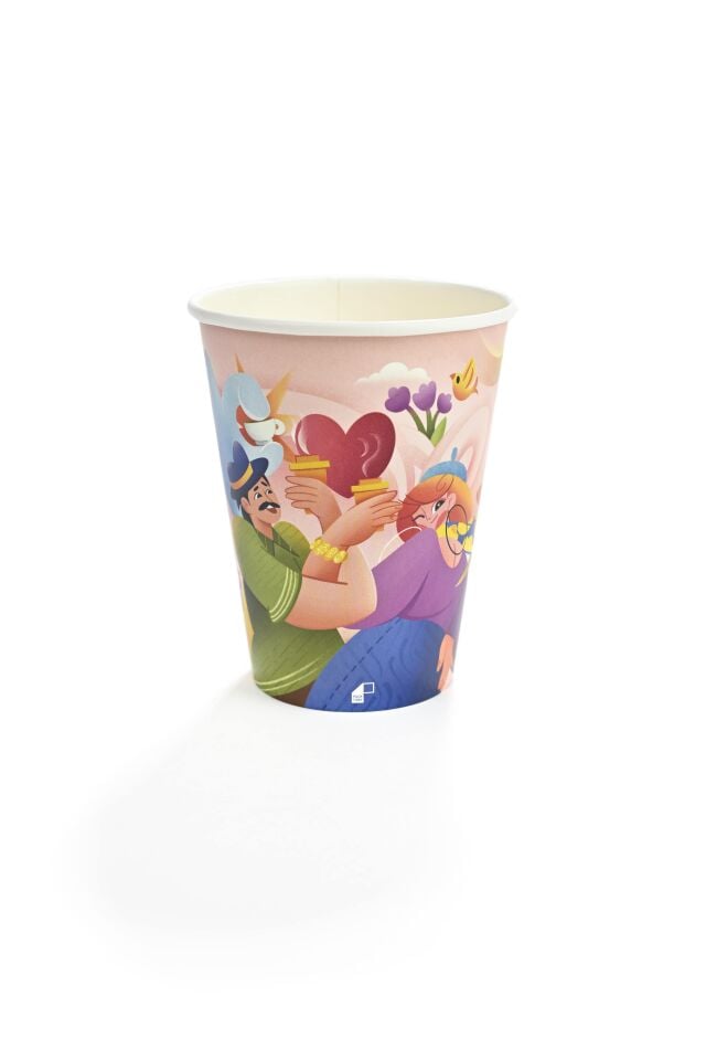 14 oz Tasarım Renkli Karton Bardak