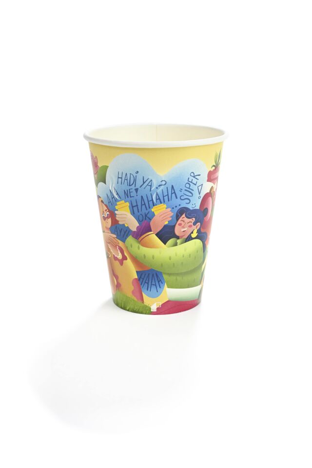 14 oz Tasarım Renkli Karton Bardak