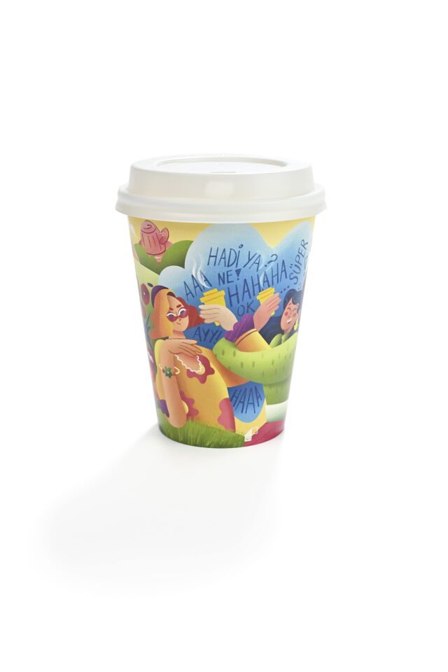 14 oz Tasarım Renkli Karton Bardak