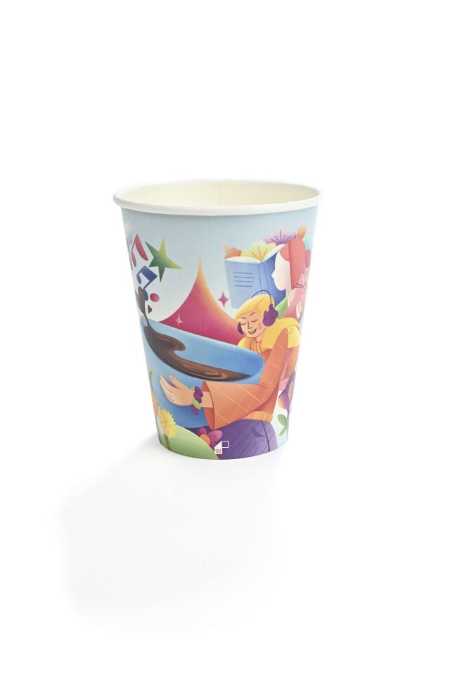 14 oz Tasarım Renkli Karton Bardak 1000 Adet