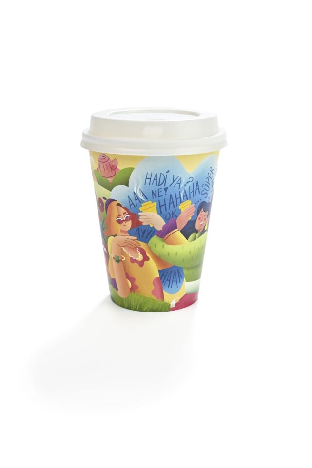 14 oz Tasarım Renkli Karton Bardak 1000 Adet