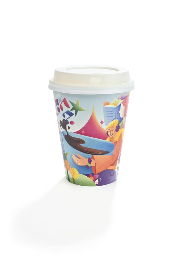 14 oz Tasarım Renkli Karton Bardak 1000 Adet