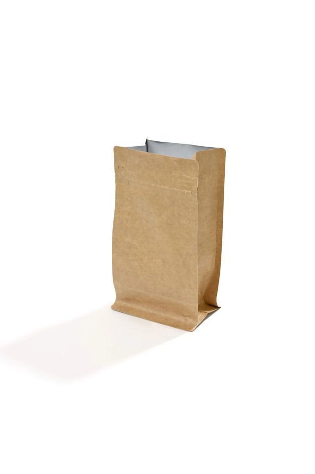 Flat Bottom Kraft Alüminyum Önden Kilitli Ambalaj 12,5x27,5+4,5 cm-500 gr. 50 Adet