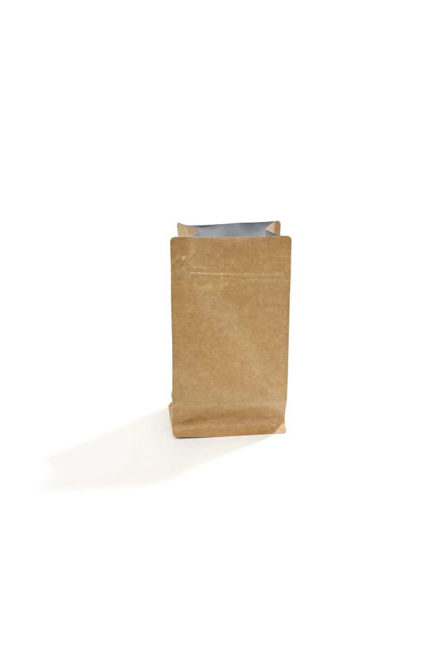 Flat Bottom Kraft Alüminyum Önden Kilitli Ambalaj 12,5x27,5+4,5 cm-500 gr. 50 Adet