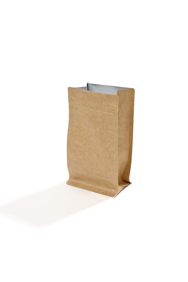 Flat Bottom Kraft Alüminyum Önden Kilitli Ambalaj 12,5x27,5+4,5 cm-500 gr. 750 Adet