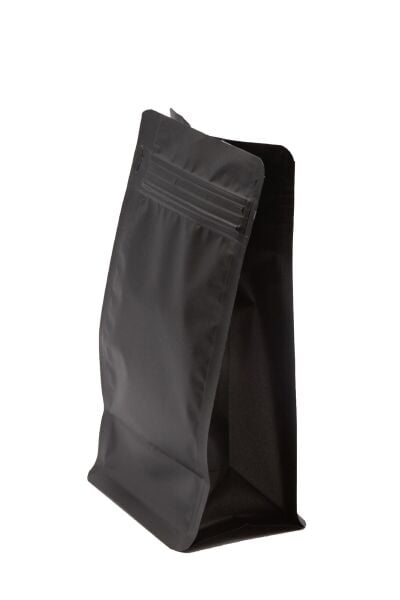 Flat Bottom Düz Tabanlı Mat Siyah Kilitli Ambalaj 14x33+5 cm-1000 gr. 50 Adet