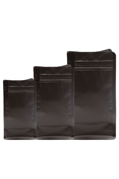 Flat Bottom Düz Tabanlı Mat Siyah Kilitli Ambalaj 14x33+5 cm-1000 gr. 50 Adet