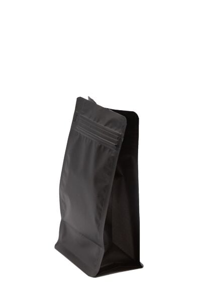 Flat Bottom Düz Tabanlı Mat Siyah Kilitli Ambalaj 11,5x21,5+4 cm-250 gr 50 Adet