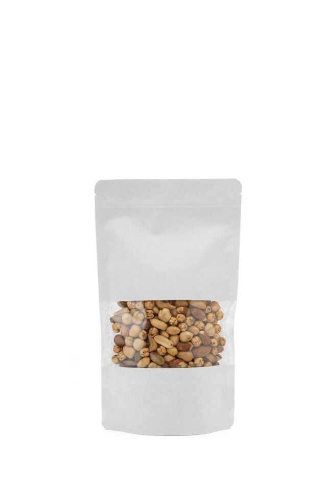 Pencereli Beyaz Kraft Kilitli Doypack Ambalaj 13 x 22,5 + 3,5 cm - 250 gr. 50 Adet