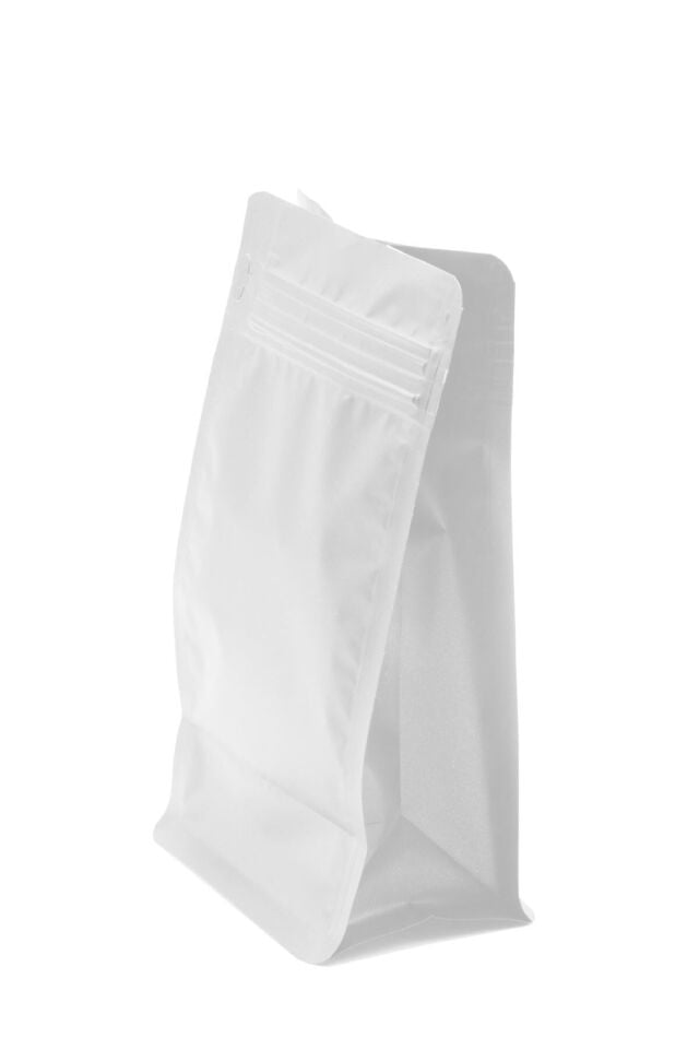 Flat Bottom Düz Tabanlı Mat Beyaz Kilitli Ambalaj 14x33+5 cm-1000 gr. 50 Adet