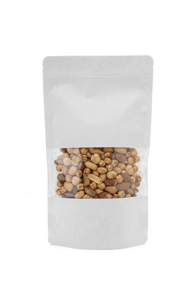 Pencereli Beyaz Kraft Kilitli Doypack Ambalaj 20 x 30 + 5 cm - 1000 gr. 750 Adet