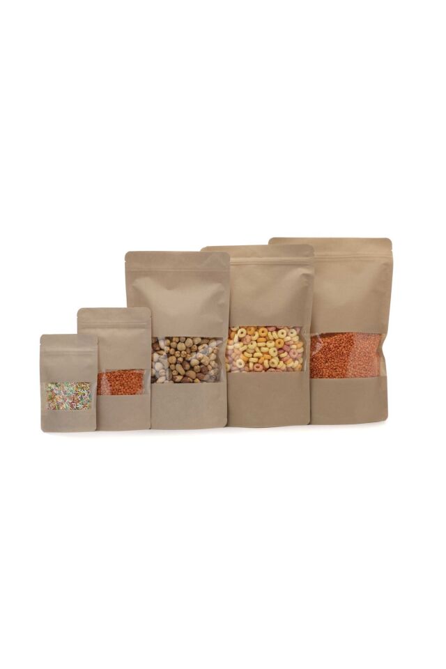 Pencereli Kraft Kilitli Doypack Ambalaj 8,5x14,5+2,5 cm-50 gr. 2000 Adet