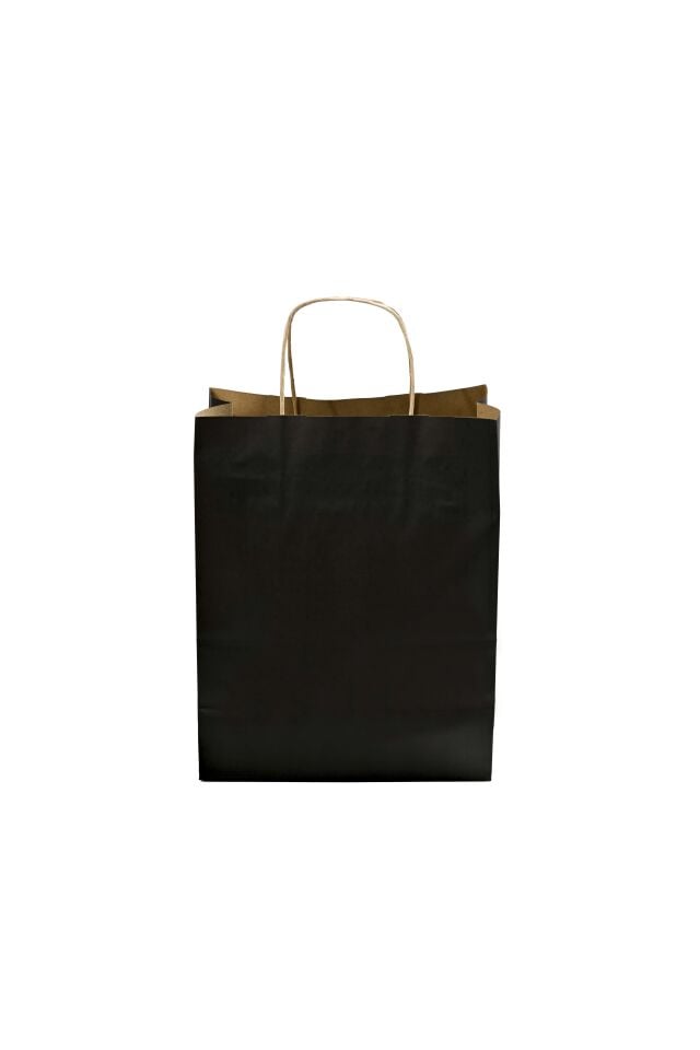 Kağıt Çanta Burgu Saplı Renk 25x31x12cm(Körük) - Siyah 25 Adet