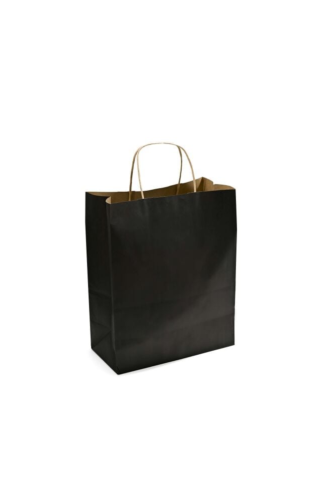 Kağıt Çanta Burgu Saplı Renk 25x31x12cm(Körük) - Siyah 25 Adet