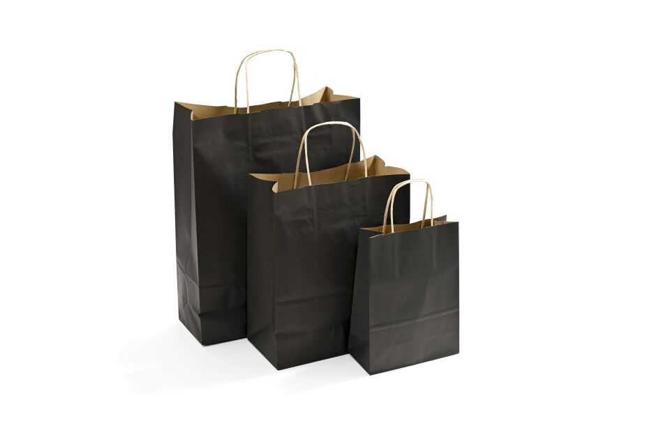 Kağıt Çanta Burgu Saplı 31x41x12cm(Körük) - Siyah 25 Adet