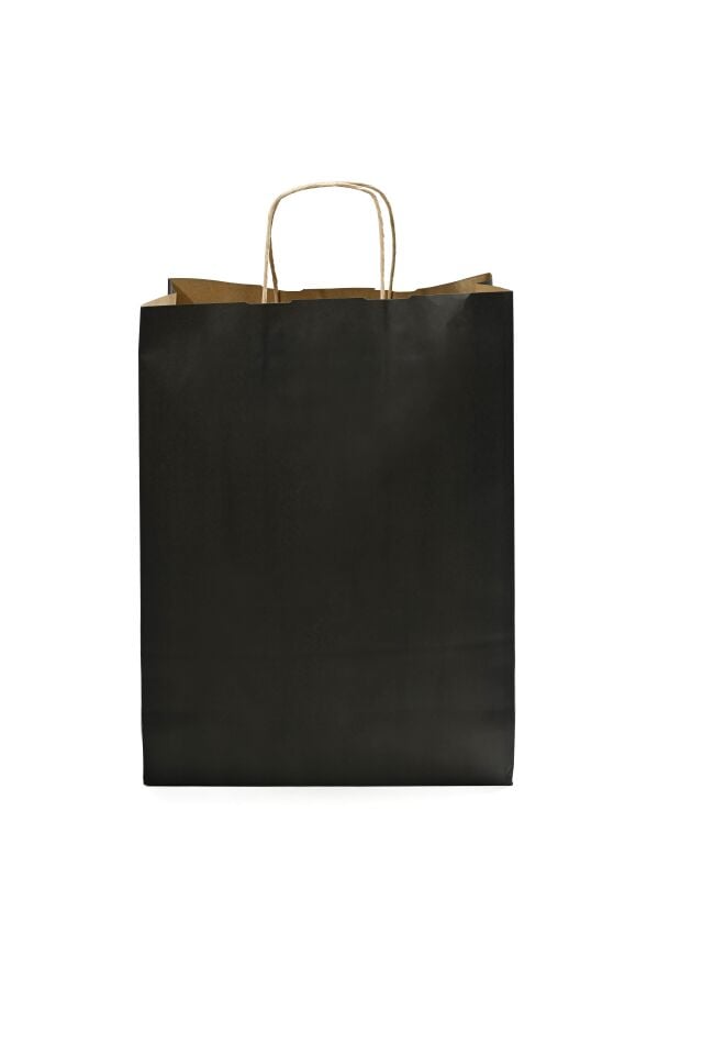 Kağıt Çanta Burgu Saplı 31x41x12cm(Körük) - Siyah 25 Adet