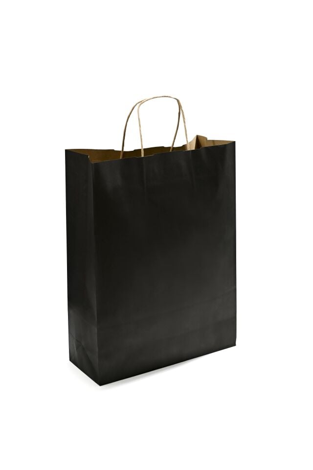 Kağıt Çanta Burgu Saplı 31x41x12cm(Körük) - Siyah 25 Adet