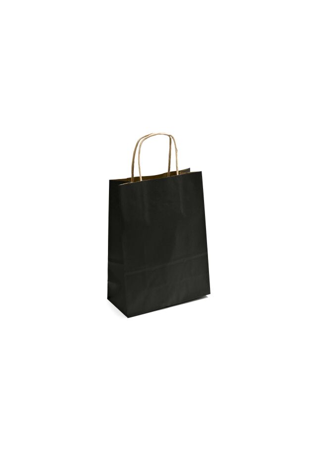 Kağıt Çanta Burgu Saplı 18x24x8cm(Körük) - Siyah 250 Adet