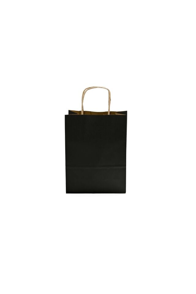 Kağıt Çanta Burgu Saplı 18x24x8cm(Körük) - Siyah 250 Adet