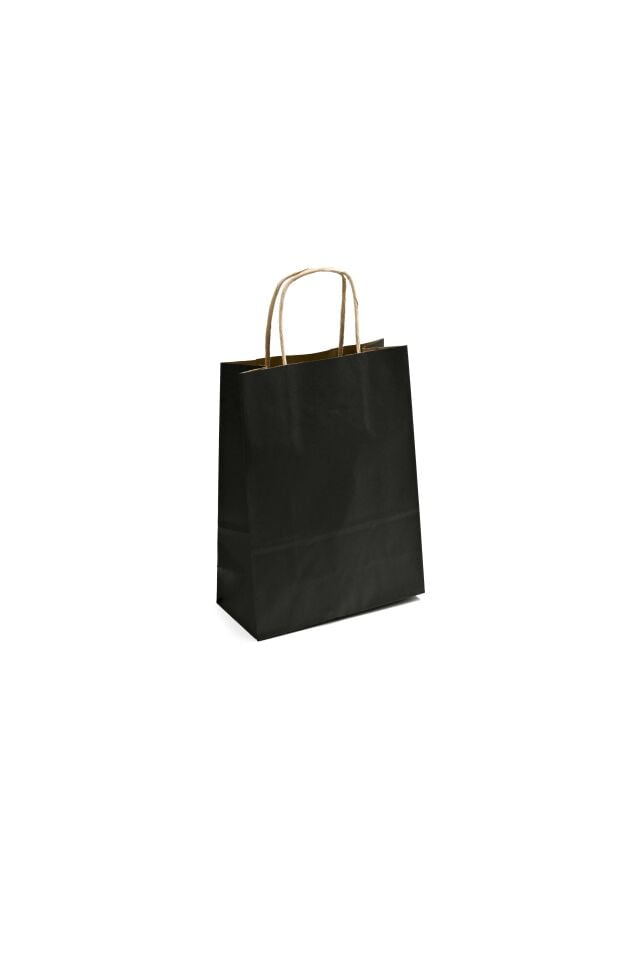 Kağıt Çanta Burgu Saplı 18x24x8cm(Körük) - Siyah 25 Adet