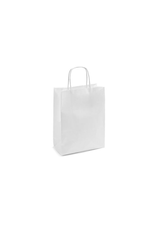 Kağıt Çanta Burgu Saplı 18x24x8cm(Körük) - Beyaz 25 Adet