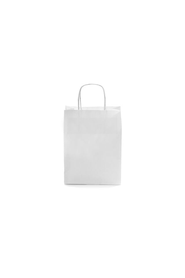 Kağıt Çanta Burgu Saplı 18x24x8cm(Körük) - Beyaz 25 Adet