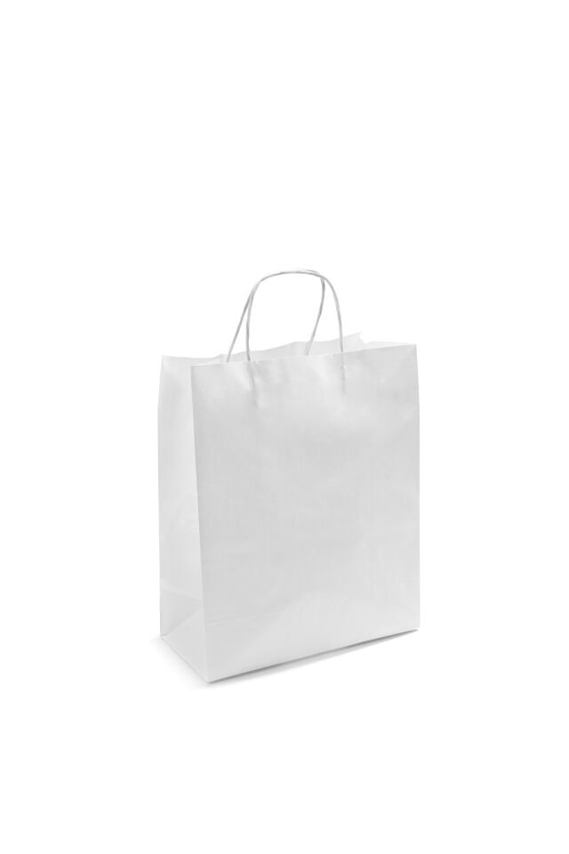 Kağıt Çanta Burgu Saplı 25x31x12cm(Körük) - Beyaz 25 Adet