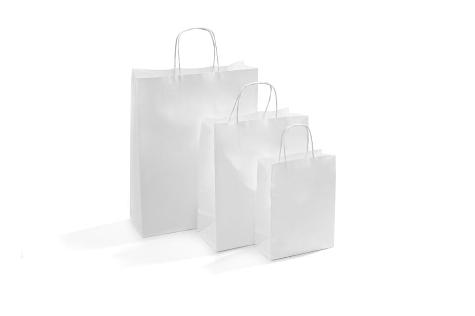 Kağıt Çanta Burgu Saplı 25x31x12cm(Körük) - Beyaz 25 Adet