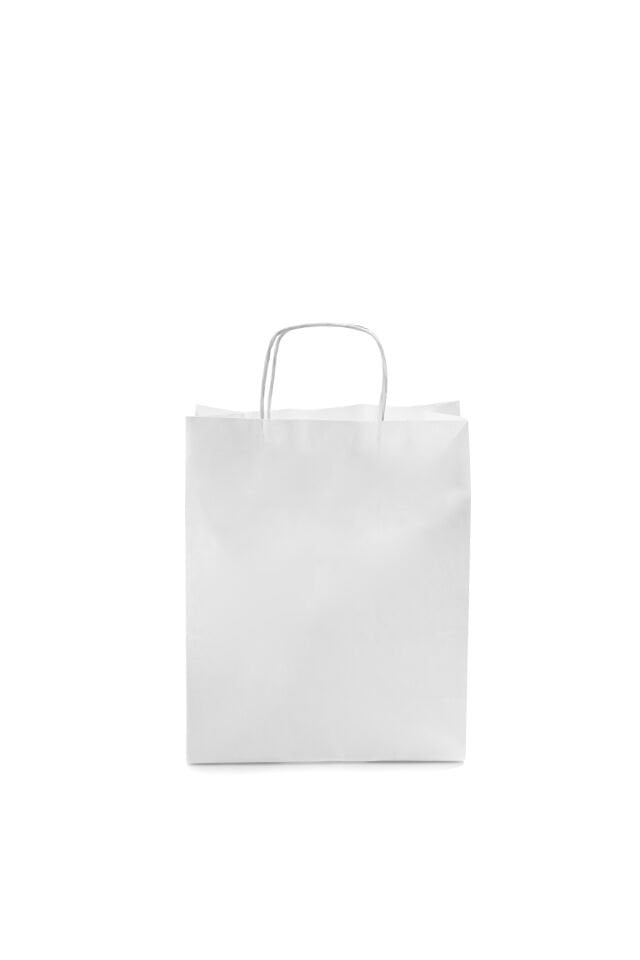Kağıt Çanta Burgu Saplı 25x31x12cm(Körük) - Beyaz 25 Adet