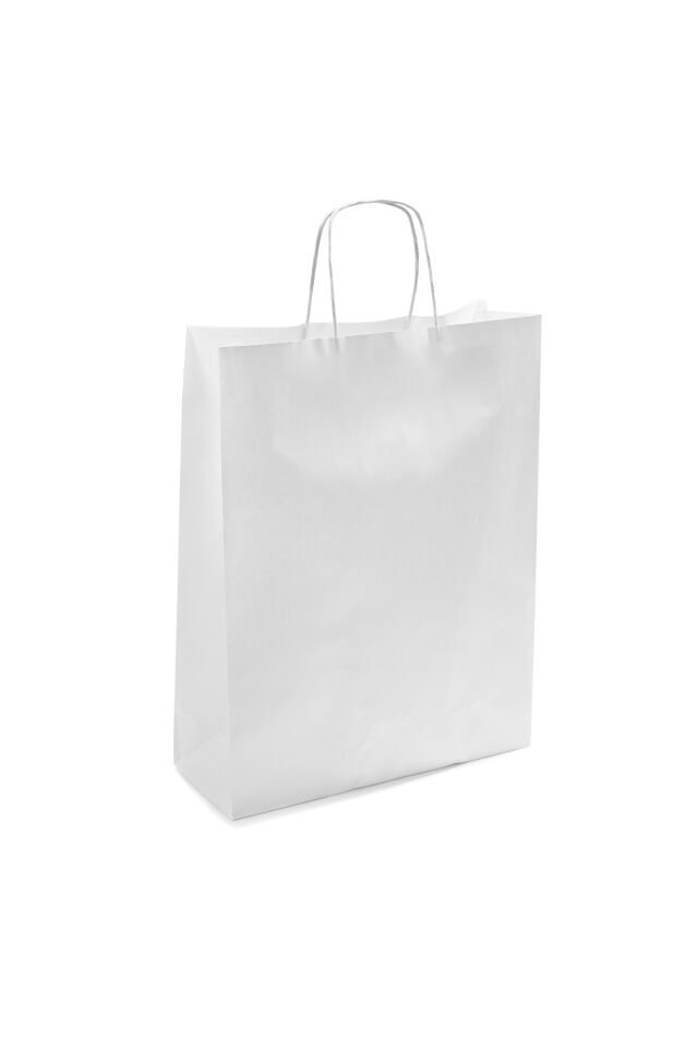 Kağıt Çanta Burgu Saplı 31x41x12cm(Körük) - Beyaz 25 Adet