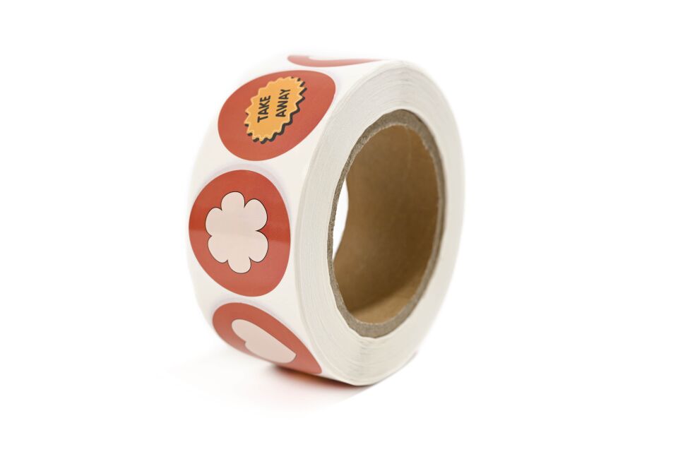 Yapışkanlı Kuşe Etiket 45 mm Kırmızı (Kalp + Yonca Desenli) 1000'li