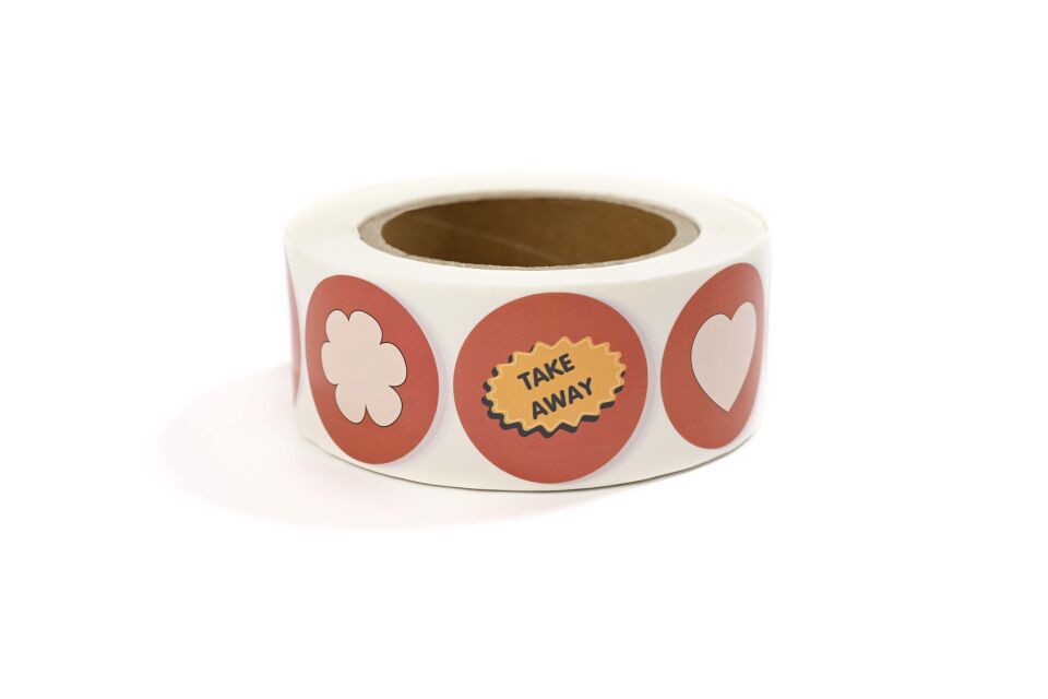 Yapışkanlı Kuşe Etiket 45 mm Kırmızı (Kalp + Yonca Desenli) 1000'li